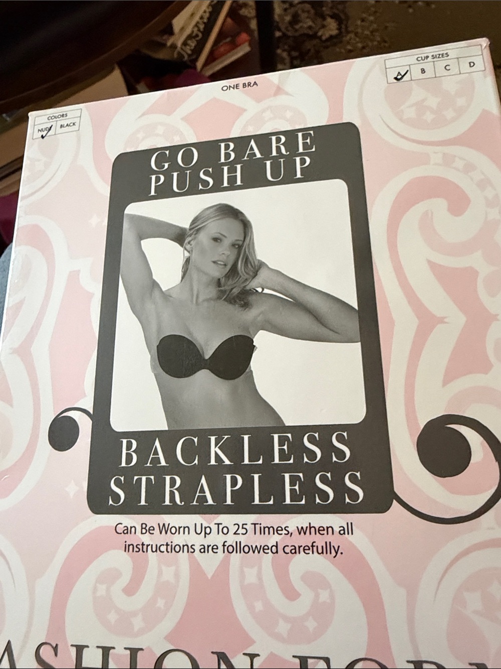 Go Bare Push Up Backless Strapless Bra - Black